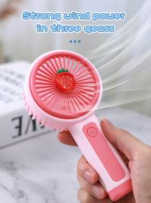 AOYI 1pc 500mAh Rechargeable Lithium Battery Powered Portable Cartoon Fruit Handheld 3-Speed Adjustable Mini Fan With USB Charging Cable - Multicolor - View 3