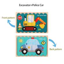 لوح ألغاز خشبي ثنائي الوجه - موضوعات الحيوانات والنقل، تصميم مثير للأحاجي ، لعبة تعليمية للأطفال