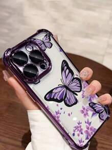 1个全新紫色蝴蝶电镀气囊防摔/加厚透明TPU保护壳，兼容苹果17 Pro Max/16 Pro/16/13 Pro Max/12 Pro Max/11/15 Pro Max/14 Pro Max/三星Galaxy/荣耀/Note 13 Pro/S23 Ultra/S24 Ultra - 深紫色 - 查看 2