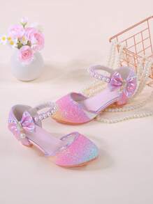 1 双女童露趾高跟凉鞋，适合表演和主持，夏季