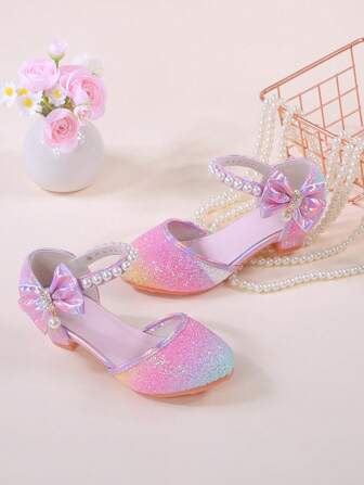 1 双女童露趾高跟凉鞋，适合表演和主持，夏季