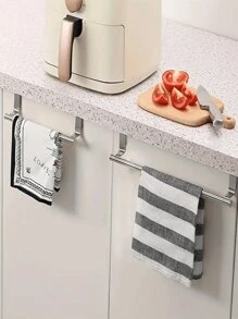 1 pieza Toallero de acero inoxidable, antióxido, soporte de toallas de cocina de barra única, montado en la puerta del gabinete, estante de almacenamiento de baño