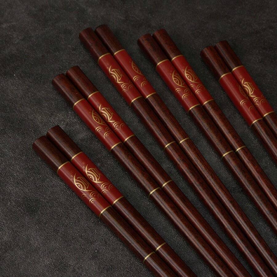 5双竹筷子，长24厘米，蓝红两色，“年年有余”印花，学校用品