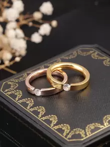 1pc Titanium Steel Single Rhinestone Zirconia Ring, Rose Gold, Popular Fashionable Personalized Style, Suitable For Women To Wear Daily Or Gift