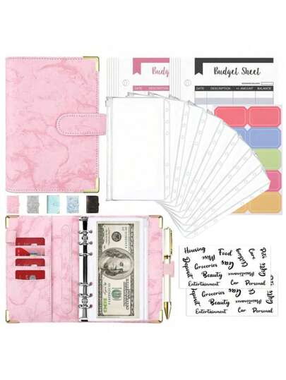 1 set Carpeta presupuestaria A6 con 8 sobres con cremallera, organizador de dinero, libro para reto de ahorro con sobres, libro de presupuesto, planificador de presupuesto, libro de presupuesto con sobres de efectivo, útiles escolares, de vuelta a la escuela