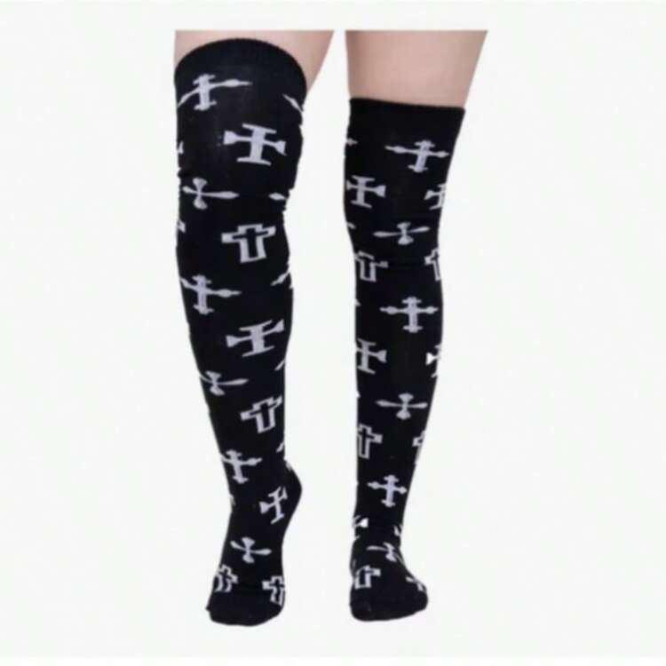 Don Calcetin Calceta Larga Medieta Algodón Cruces Disfraz Halloween - Negro - Añade 1