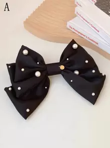 1/2 件优雅珍珠蝴蝶结发夹，女士马尾辫爪夹，发饰发夹发夹