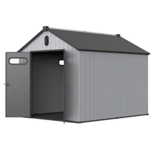 XWT013-1 8*10ft Resin Plastic Storage Shed For Backyard Garden Big Spire Tool Storage - 黑色+灰色如圖 - 查看 11