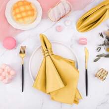 6 件套缎面布餐巾和金色餐巾环，光滑布餐巾和餐巾架，适合婚礼、生日晚宴、家庭聚会、餐桌装饰 - 彩色 - 查看 4