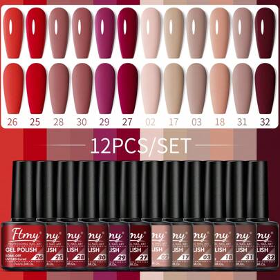 طقم طلاء أظافر جل 12 قطعة مع طبقة أساس، طبقة علوية بدون مسح، طبقة علوية مطفأة ولامعة، 12 لون طلاء جل مجموعة بداية DIY فن الأظافر، طقم هدايا