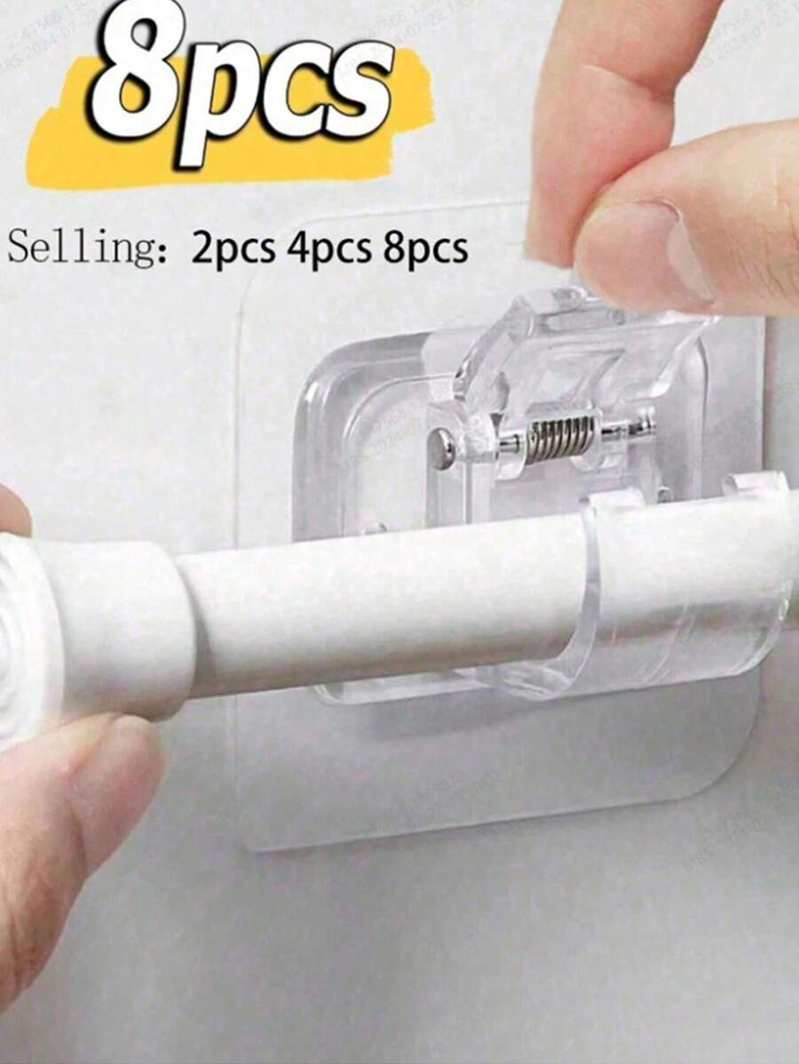 2/8 件窗帘杆挂钩，免钻墙钩，可调节窗帘杆挂钩，实用挂钩，可调节毛巾架，适用于家庭、宿舍、客厅、卧室、厨房、浴室、酒店