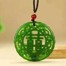 1 件天然翡翠绿双面镂空幸福吊坠，石英宝石首饰，优质毛衣宝石项链，男女时尚首饰，手工制作 - 治愈好运，各种节日派对礼物，水晶礼物（随机礼物：挂绳，礼品盒） - 喜 - 查看 1