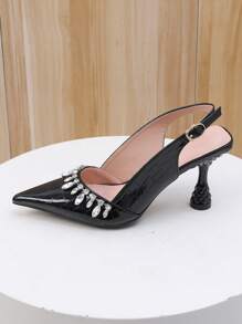 Women's Pointed Toe High Heel Shoes, Rhinestone Chain Decor, Elegant Design With Open Heel