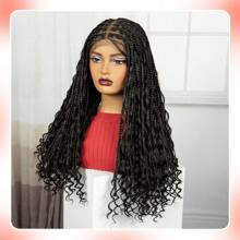 Bohemian Curly Woven Full Lace Front Hairpiece Braided Wig Bob Style Braids Goddess Cornrows Synthetic Wig - Black - View 5