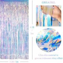 2 Stücke Aluminium Folie Regenbogen Vorhang, 3.3x6.6 Ft regenbogenfarbenes metallisches Draht Regentapete, transparenter Hintergrund Regentapete, holografische Aluminium Folie Quasten Regentapete, Fadengardine, Geburtstagshintergrund, Partyhintergrund, Hochzeitshintergrund