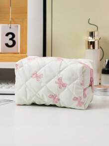 1 Stück neue karierte Schleifen Großraum-Clutch Aufbewahrungstasche, Münztasche tragbar, frisch und einfach, japanischer und koreanischer Studenten Beliebte Aufbewahrungstasche für Ausweise, Kosmetika, Datenkabel. Süßer, mädchenhafter Kosmetiktasche