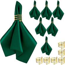 6 件套缎面布餐巾和金色餐巾环，光滑布餐巾和餐巾架，适合婚礼、生日晚宴、家庭聚会、餐桌装饰 - 彩色 - 查看 15