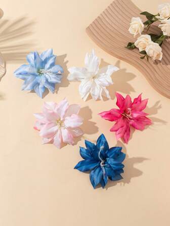 2 件优雅甜美少女百合花发夹，适合度假和田园风，涤纶纤维发夹，全年适用