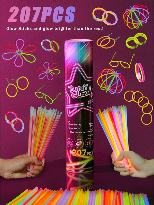 207 PCS 8-Inch Party Glow Stick Set, High Quality, Super Bright Glow Stick, Glow In The Dark, Glow For 9~12 Hours, Can DIY Make Bracelets, Necklaces, Etc., Colorful Wedding Glow Stick, Neon For Parties, Bars, Nightclubs, Gifts, Party Lighting Supplies, New Year Gifts, Christmas Party Supplies, Glow Party Supplies, The Perfect Party Decoration That Doesn't Require A Power Source.