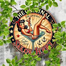 1 件 Sailor Jerry 香料朗姆酒，8 英寸 20x20 厘米圆形金属标牌，复古金属牌匾 - 适用于家庭、办公室、酒吧、俱乐部、电影院、咖啡厅、卧室艺术装饰复古金属印花 - 有趣的礼物 - 彩色 - 查看 7