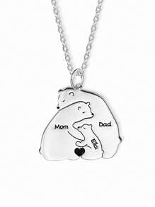 Personalized Papa Mama Bear Family Necklace With Baby Bears Heart And Engraved Names Mother's Day Father's Day Gift For Parent Grandparent Valentines