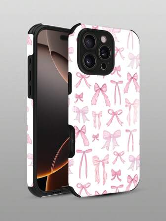 Pink Bow-Knot1pc Minimalist Blue Bow Pattern Shockproof, Anti-Slip, Soft TPU + Hard PC Hybrid Phone Case Compatible With Apple IPhone 16/16 Plus/16 Pro/16 Pro Max