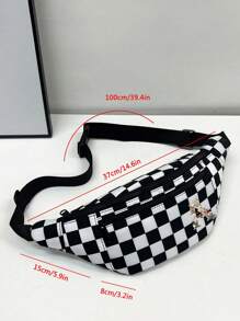 Fashion Multi-Color New Korean Style Casual Canvas Waist Bag, Floral & Letter Print Pattern Outdoor Sports Minimalist Fanny Pack, Mobile Phone Pouch For Women - Black and White - View 4