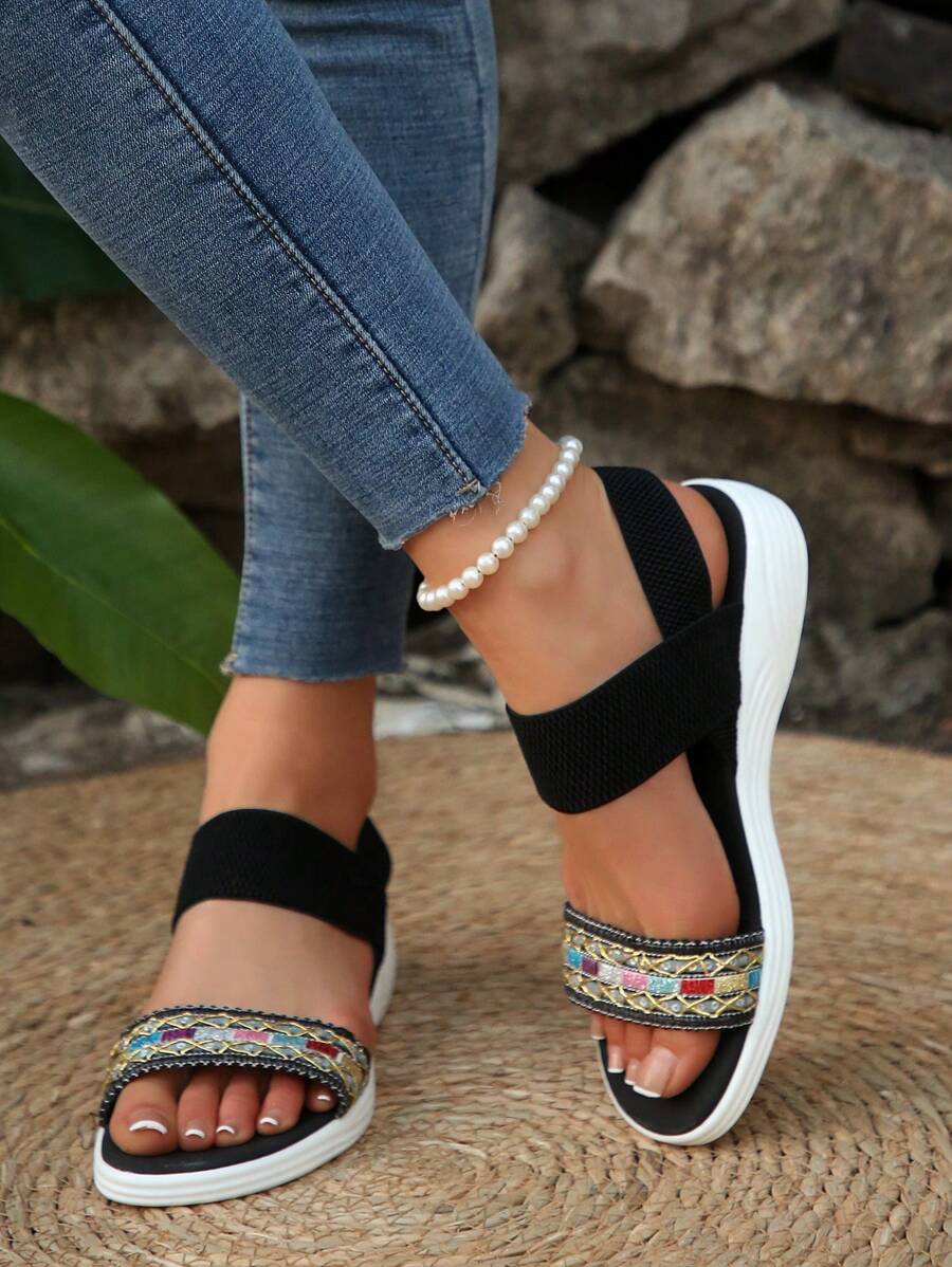 Sandalias deportivas ligeras para mujer, zapatos planos cómodos para uso casual al aire libre y en la playa, de punta abierta, para verano