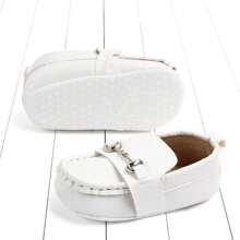 White Infant Bean Shoes,Male And Female Babies The Same Style,Metal Lock Design,Soft Sole Non-Slip Simple Fashion,Flat Shoes For Newborns - White - View 3