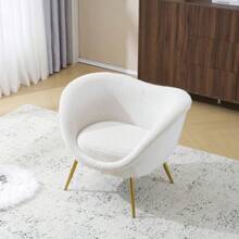 Modern Accent Chair For Living Room, Lounge Chair For Bedroom With Gold Metal Legs, Vanity Chair For Makeup Room, Teddy Velvet, Cream White - Cream White + Teddy - View 4