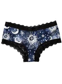 ROMWE Goth Bộ 3 quần lót bikini mỏng thoáng khí in họa tiết bầu trời đầy sao nhiều màu sắc cho nữ - Nhiều màu - Xem 3