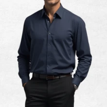Men's Slim Business Dress Shirt With Winter Pattern - Various Colors - 藏蓝色 - 查看 7