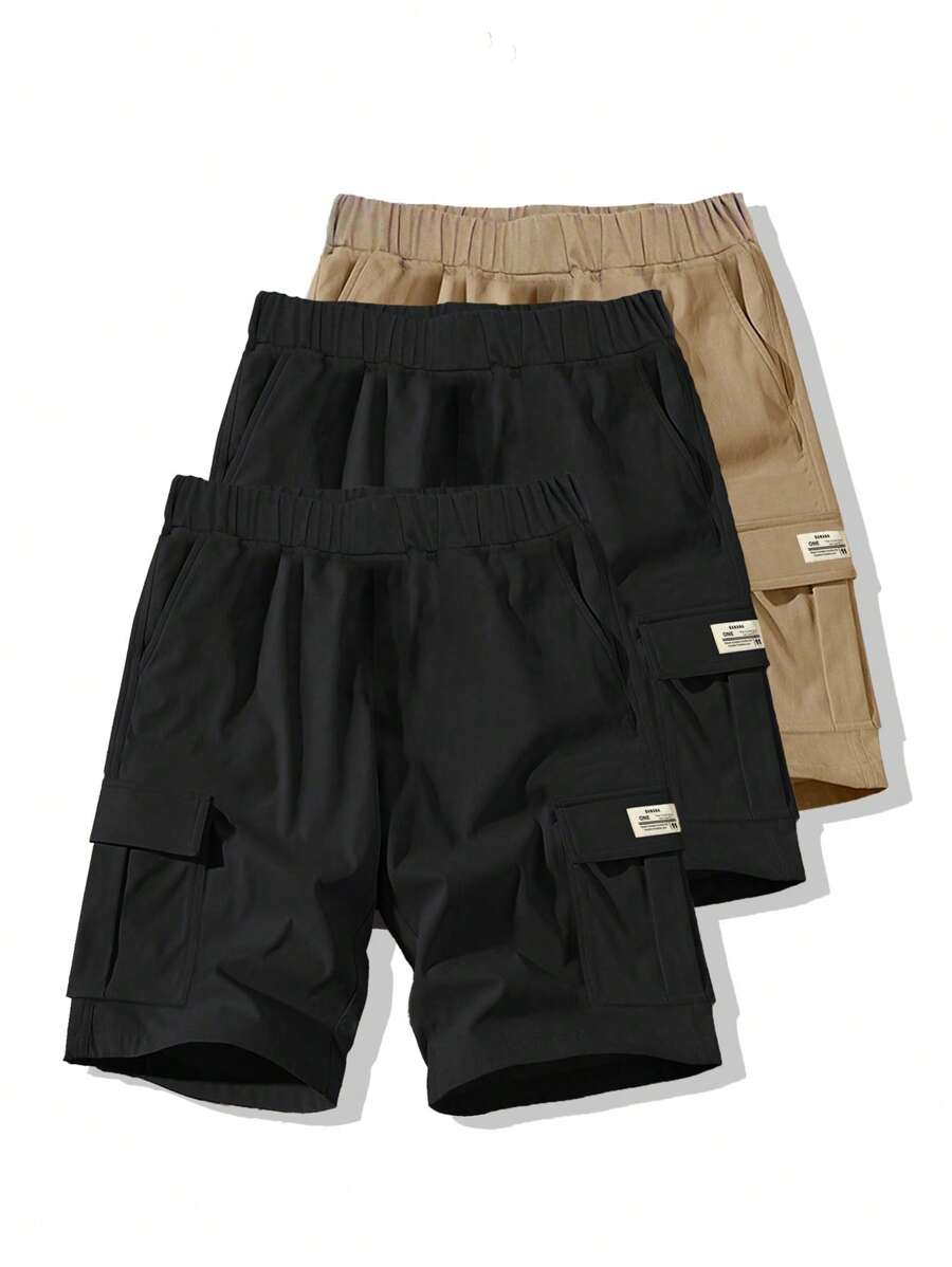 3pcs Boys & Teen Sports Casual Outdoor Cargo Shorts With Pockets, Spring & Autumn