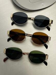 1pc/2pcs/3pcs/6pcs Oval Fashion INS Street Style Retro Sunglasses UV Protection Metal Frame Black Sunglasses With Travel Beach Accessories, Women - Multicolor - View 9