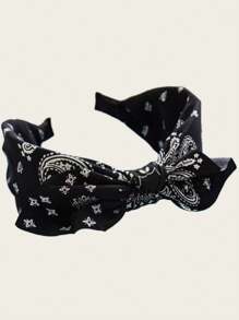 1 pièce Bandeau élégant en cachemire avec nœud papillon, serre-tête, accessoire pour cheveux, accessoire pour la tête noir - Noir - Voir 3