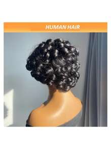 8-calowa krótka peruka Bob Curly z grzywką, peruka z ludzkich włosów Pixie Cut, sprężyste , do noszenia przez kobiety, brazylijskie włosy, bez koronki, peruka z przodu wykonana maszynowo, 8 cali