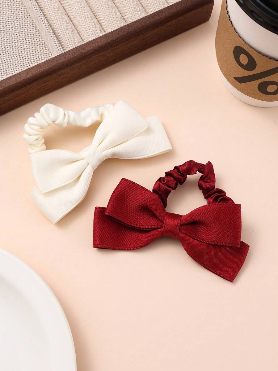 2pcs Hair Band Bow Hair Rope Hair Accessories High Ponytail Head Rope Low Ball Head Leather Band For Daily Travel Wear - Multicolor - View 1