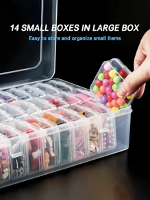 2pcs/15pcs/Set Transparent Plastic Storage Box, Diamond Painting Toolbox Container, Suitable For Art DIY, Handicrafts, Jewelry Accessories, Pills, Sewing, Beads Sorting Storage, 4.6x6.5x2.3 Inches,14 Small Boxes In Large Box Back To School