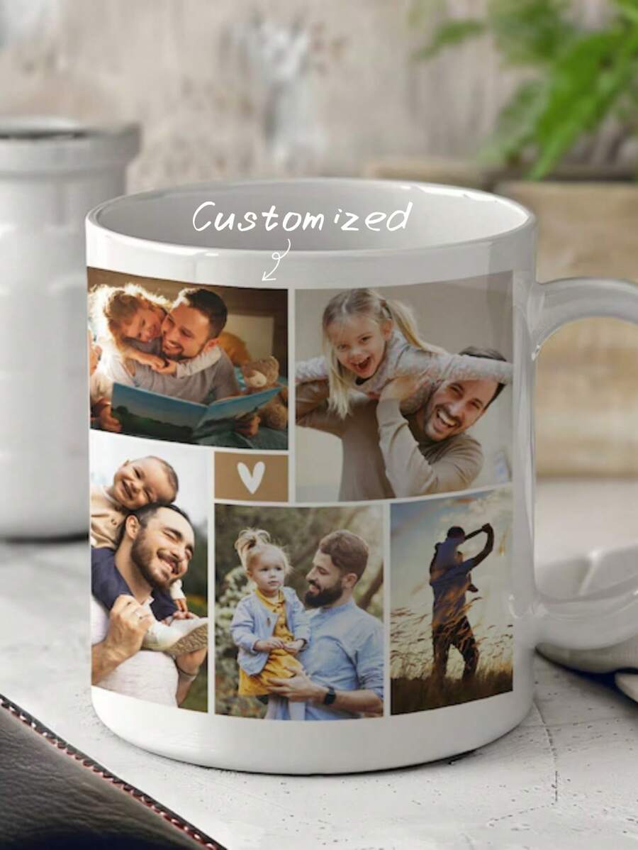 1pc Personalized Photo Mug For Dad, Customizable Coffee Cup To Celebrate Fatherhood, Unique Gift Idea For Father's Day, Birthdays, Or Any Special Occasion, This Custom Mug Allows You To Feature Your Favorite Photos Of You And Your Dad,Office Decor - White - View 1