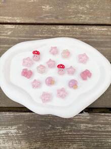 16pcs Pink Cute Mushroom & Wave Star Bowknot Detachable Shoe Decor, Multifunctional Shoe Clips Accessories For Women Sandals, Slippers, Beach Bags, Ideal Gift For Holiday