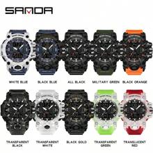 SANDA Luxury G Style Men's Electronic Watch Outdoor Sports LED Analog Digital Chronograph Military Dual Display 50M Waterproof - 黑色藍色 - 查看 4