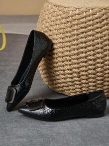 2025 New Spring/Autumn Flat Shoes For Women, Soft Sole Pointed Toe With Square Buckle, Versatile - Black - View 5