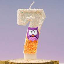 قطعة واحدة من شمعات أرقام 0-9 بتصميم البومة البنفسجية لديكور كعكة عيد الميلاد، تجربة جو احتفالي ملائمة لاحتفالات عيد الميلاد والزفاف وذكرى السنوية لكل من الأطفال والبالغين