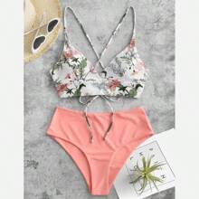 Maillots de bain pour femmes, bikini imprimé, taille fleurie, ensembles de vêtements de plage, deux femmes, maillot de bain deux-pièces, maillots de bain une-pièce, ensemble tankini