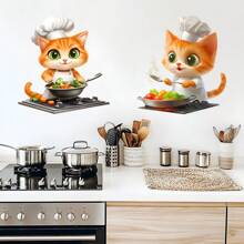 2 件富有想象力的猫厨师墙贴：厨房墙壁艺术，带有蔬菜、勺子、厨师帽 - 乙烯基装饰贴纸，可装饰您的家居壁画 - 添加烹饪魅力效果礼物生日毕业房间装饰家居装饰墙壁装饰浴室装饰卧室装饰房间装饰物品客厅装饰房屋装饰家居装饰客厅墙纸墙贴墙贴 - 彩色 - 查看 3