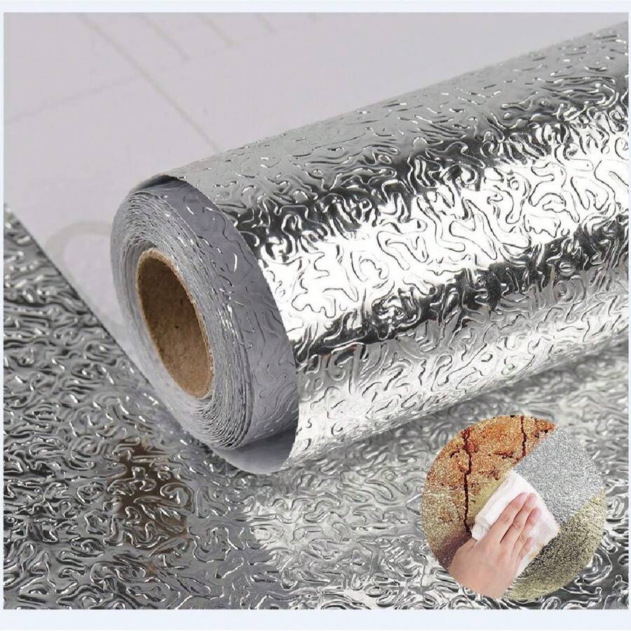1 rollo de adhesivos para salpicadero de cocina, 16ft/10ft/3ft, papel tapiz autoadhesivo de papel de aluminio para estanterías y gabinetes, decoración de pared, baño, sala de estar, dormitorio, decoración del hogar