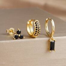 3PCS Round Circle Hoop Earrings Set For Women Simple Zirconia Flower Stud Earring Cartilage Piercing Jewelry - 3pcs Earrings Set - View 13