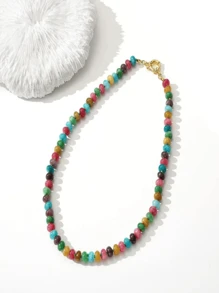 New European And American Personalized Color Block Color Natural Stone Beaded Handmade Beaded Necklace - Crushed Natural Stone Necklace - View 11