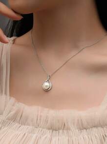 3 件 S925 纯银方晶锆石珍珠项链首饰套装，优雅珍珠和方晶锆石项链及耳环套装，复古性感风格，完美的情人节礼物 - 珍珠 - 查看 10