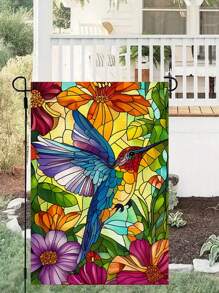 1 件鲜艳的蜂鸟和芙蓉双面花园旗帜 - 14.17x18.50 英寸，亚麻材质，非常适合户外草坪和庭院装饰、农舍装饰（仅旗帜） - 彩色 - 查看 5
